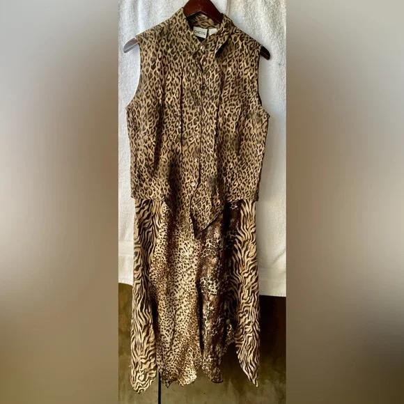 Chico's Brown and Black Animal Print Sleeveless Notched Collar Midi Dress Set - Picture 14 of 16